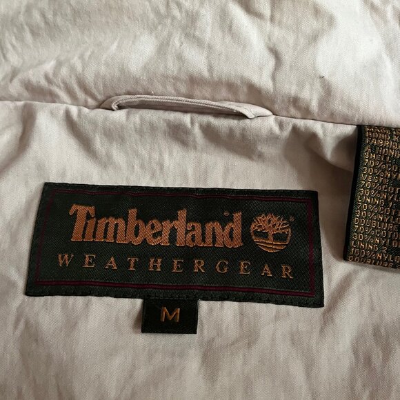 Timberland Weather Gear w/ hood Zip Up Button Up Beige Collared Jacket SZ M - Picture 9 of 11
